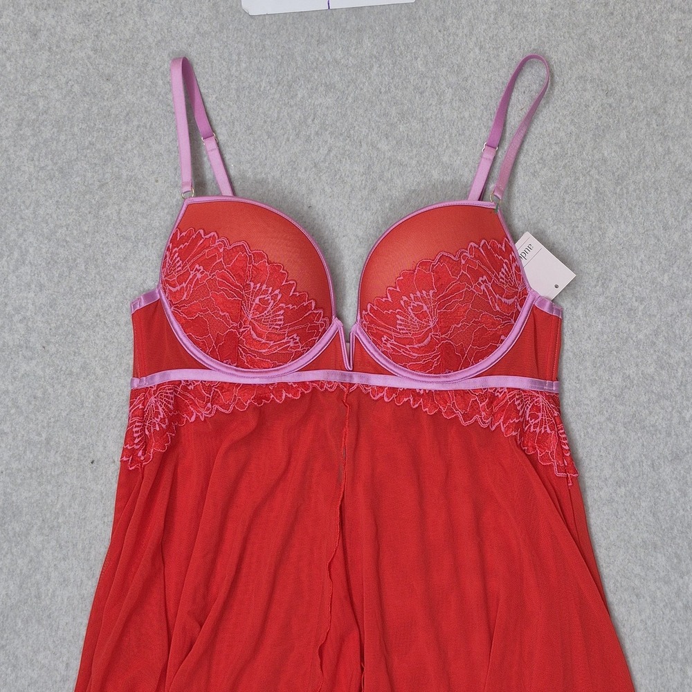 Auden Women Sleepwear Medium Red Floral Anthem Negligee Underwired Lace Mesh NWT